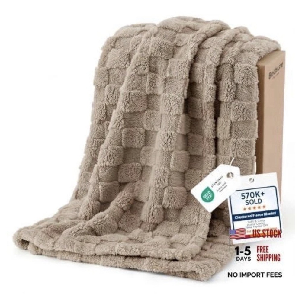 Bedsure Fleece Throw Blanket 50" x 60" Brown Cozy Lightweight Super Soft